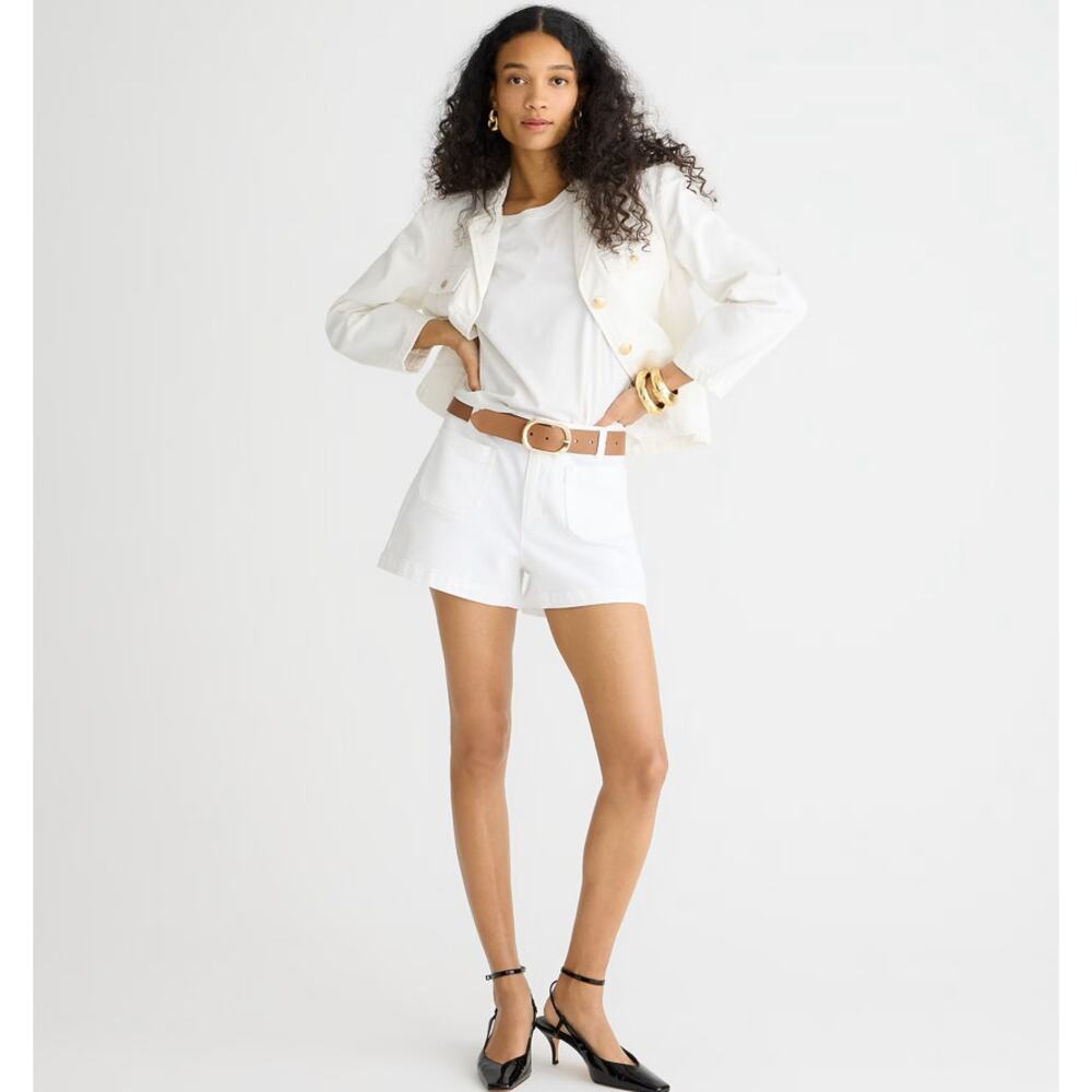 J.Crew Patch Pocket Denim Short Womens 14 White High Rise Stretch Zip Fly Button